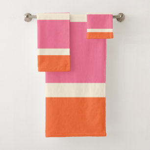 Simple Stripes in Pink, Orange and Cream Bath Towel Set