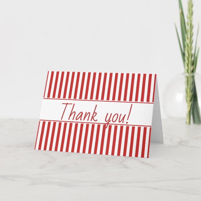Simple Stripes Pattern - Geometric Red/White Thank You Card (Front)