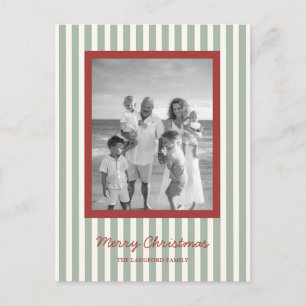 Simple Stripes Photo Modern Christmas Holiday Postcard