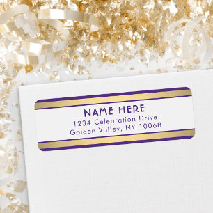 Simple Stripes Purple Gold & White Return Address