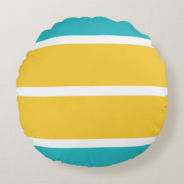 Simple Stripes - Turquoise and yellow Round Cushion (Front)