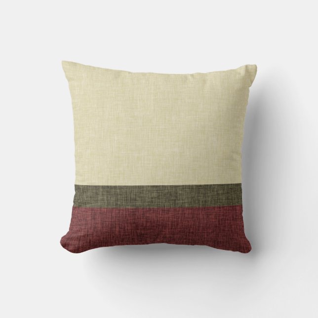 Simple Stripes Weave Texture Khaki Green Burgundy Cushion (Front)