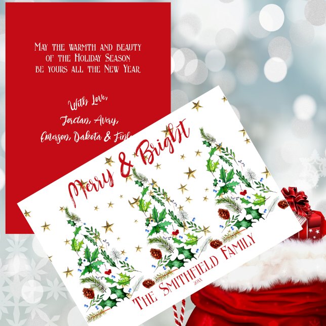 Simple, Stunning 'Merry & Bright' Three Xmas Trees Holiday Card (Creator Uploaded)