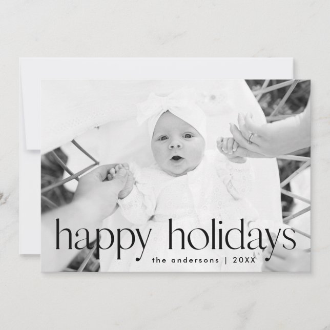 Simple Style Black Happy Holidays Photo Holiday Card (Front)