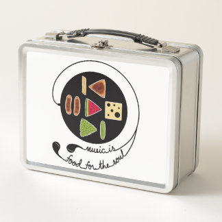  Simple Stylised Music Player with Food Icons Metal Lunch Box