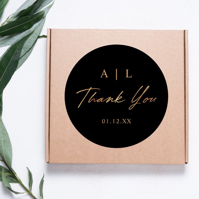Simple Stylish Black and Gold Wedding Thank You Classic Round Sticker (Creator Uploaded)