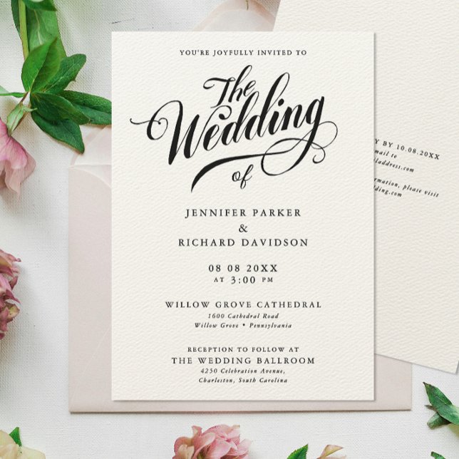 Simple Stylish Black And White Calligraphy Wedding Invitation (Creator Uploaded)