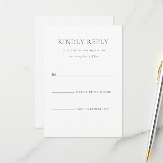 Simple Stylish Black White Monogram Formal Wedding RSVP Card (Creator Uploaded)