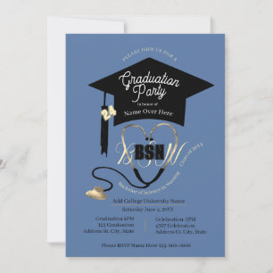 Simple Stylish Blue Editable Nurse Grad Party Invitation