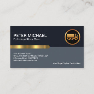 Simple Stylish Blue Layers Gold Stripe Moving Business Card