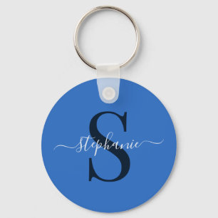 Simple Stylish Blue Monogram Initial First Name Key Ring