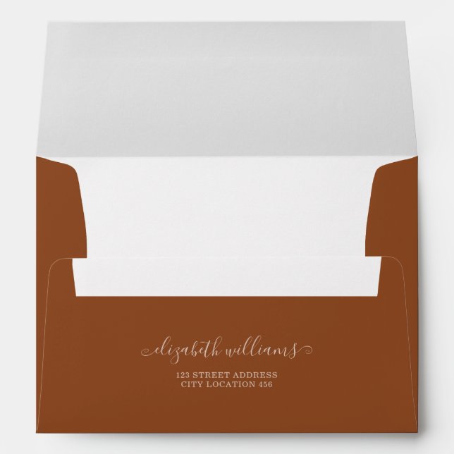 Simple Stylish Bohemian Script Terracotta Wedding Envelope (Back (Bottom))
