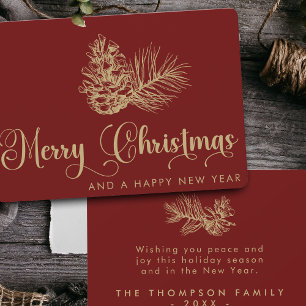 Simple Stylish Botanical Merry Christmas Script Holiday Card