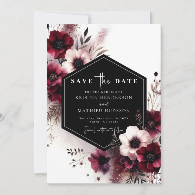 Simple Stylish Burgundy Wedding Save The Date (Front)