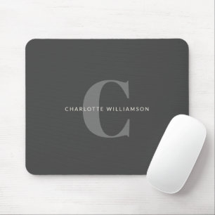 Simple Stylish Chic Monogram Name Black and Grey Mouse Pad