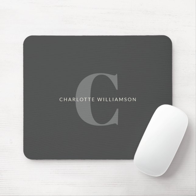 Simple Stylish Chic Monogram Name Black and Grey Mouse Pad (With Mouse)