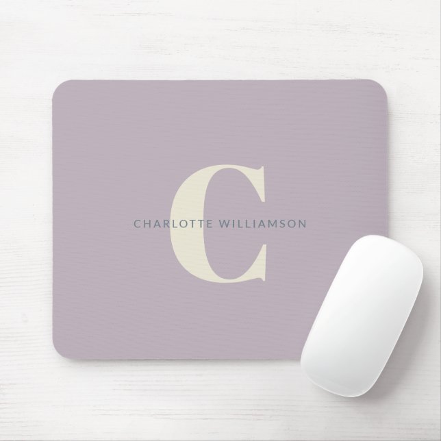 Simple Stylish Chic Monogram Name in Dusty Lilac Mouse Pad (With Mouse)