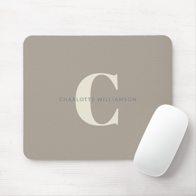 Simple Stylish Chic Monogram Name in Taupe Brown Mouse Pad (With Mouse)