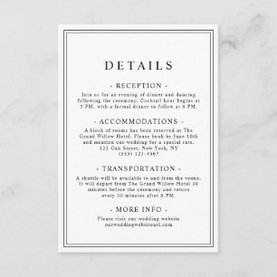 Simple Stylish Classic Typography Wedding Details Enclosure Card