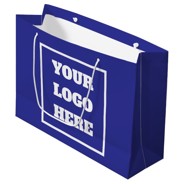 SIMPLE STYLISH CUSTOMIZED LOGO MODERN DARK BLUE LARGE GIFT BAG (Front Angled)