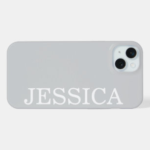 SIMPLE STYLISH CUSTOMIZED NAME MODERN LIGHT GREY  iPhone 15 PLUS CASE