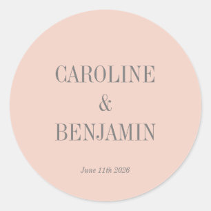 Simple Stylish Elegant Blush Grey Custom Wedding Classic Round Sticker