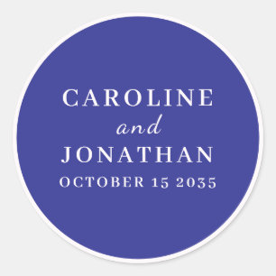 SIMPLE STYLISH ELEGANT DARKBLUE CUSTOMIZED WEDDING CLASSIC ROUND STICKER