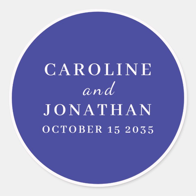 SIMPLE STYLISH ELEGANT DARKBLUE CUSTOMIZED WEDDING CLASSIC ROUND STICKER (Front)