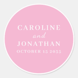 SIMPLE STYLISH ELEGANT PINK CUSTOMIZED WEDDING CLASSIC ROUND STICKER