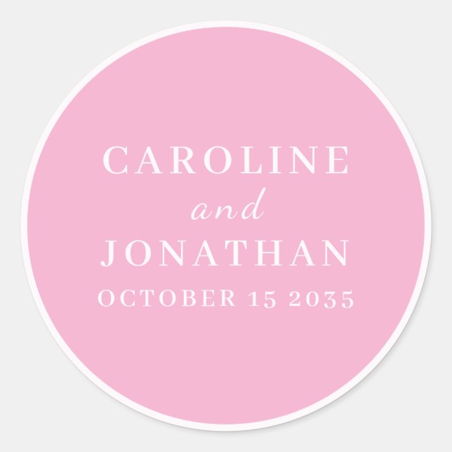 SIMPLE STYLISH ELEGANT PINK CUSTOMIZED WEDDING CLASSIC ROUND STICKER (Front)