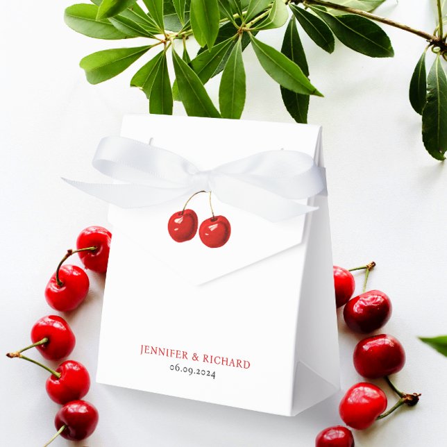 Simple Stylish Elegant  White Red Cherries Wedding Favour Box (Creator Uploaded)
