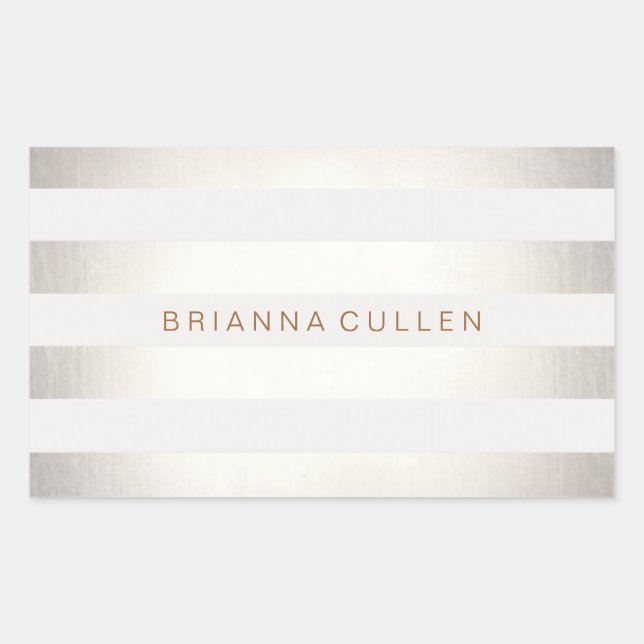 Simple Stylish FAUX Silver and White Stripes Rectangular Sticker (Front)