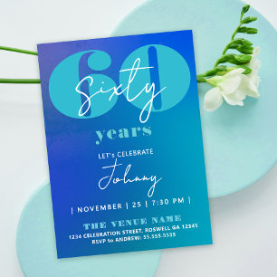 Simple Stylish Fun Blue White 60th Bold Typography Invitation