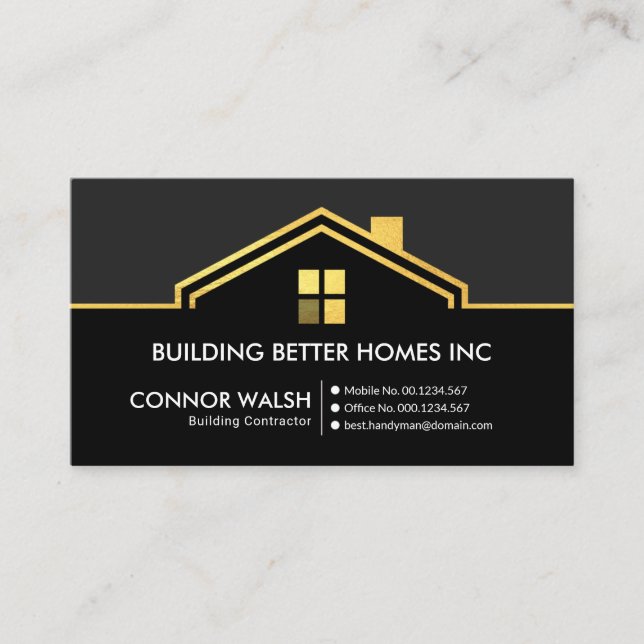 Simple Stylish Gold Rooftop Building Construction Business Card (Front)