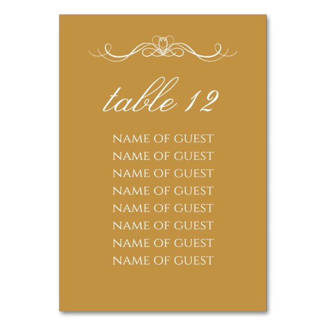 Simple Stylish Gold Table Number With Guest Names (Front)