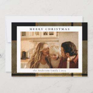 Simple Stylish Gold Tartan Plaid   Photo Christmas Holiday Card