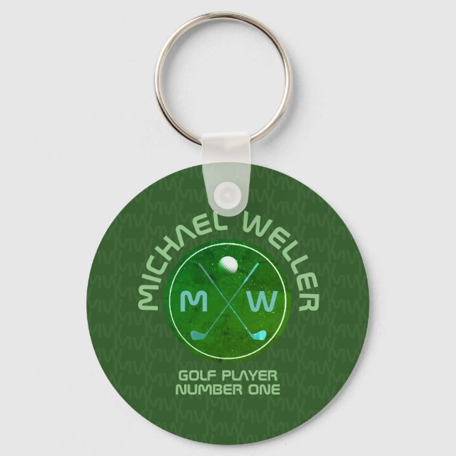 simple stylish golfer logo on green  key ring (Front)