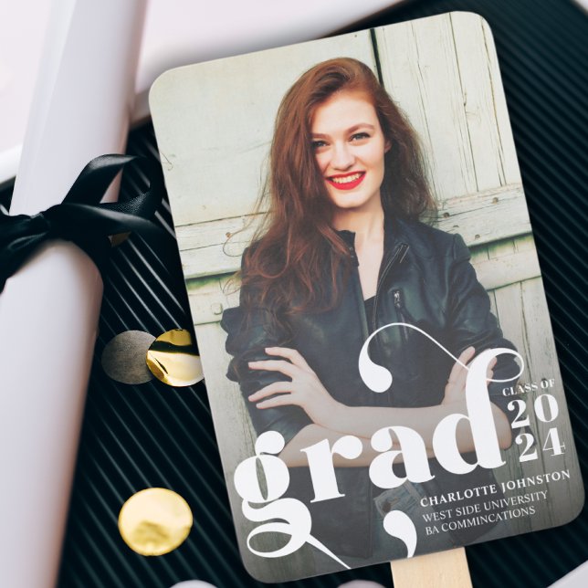 Simple Stylish Graduation Photo | Black White  Hand Fan (Creator Uploaded)