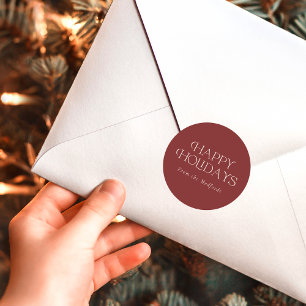 Simple Stylish Happy Holidays   Name   Red  Classic Round Sticker