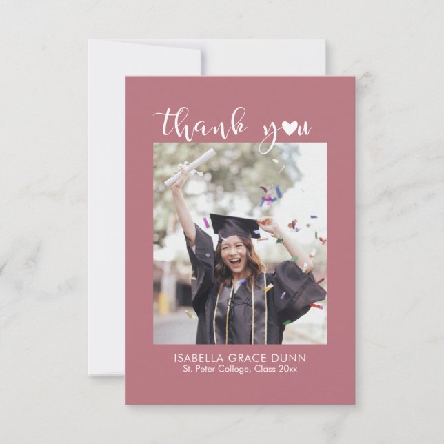 Simple Stylish Heart Calligraphy Script Graduation Thank You Card (Front)