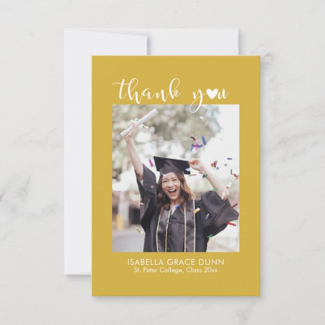 Simple Stylish Heart Calligraphy Script Graduation Thank You Card (Front)