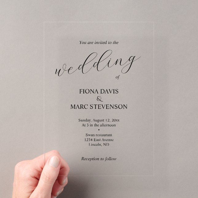 Simple stylish minimalistic calligraphy wedding  acrylic invitations (Insitu (Handheld))