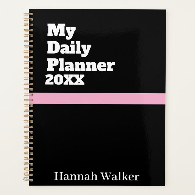 SIMPLE STYLISH MODERN CUSTOMIZED NAME BLACK DAILY PLANNER (Front)