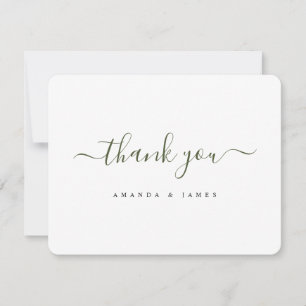 Simple Stylish Modern Green Script Wedding Thank You Card