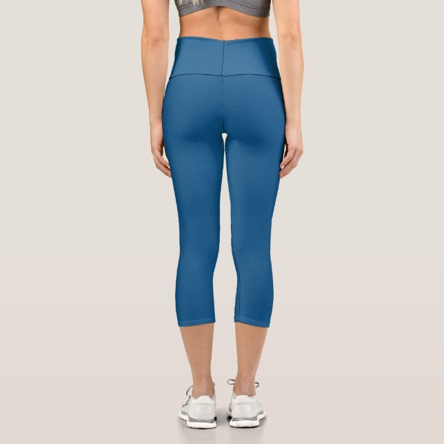 Simple Stylish Modern Minimal Monogram Blue Gym Capri Leggings (Back)