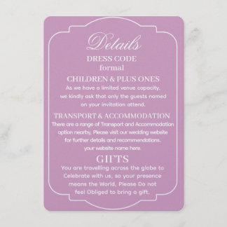 SIMPLE STYLISH MODERN PERSONALIZED WEDDING DETAILS ENCLOSURE CARD