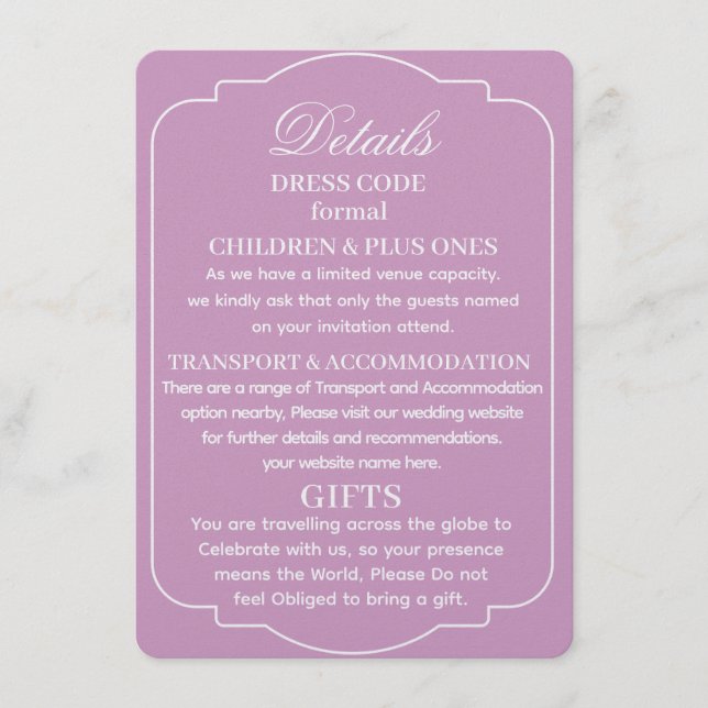 SIMPLE STYLISH MODERN PERSONALIZED WEDDING DETAILS ENCLOSURE CARD (Front)