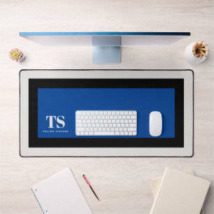 Simple Stylish Monogram Blue Colour Block Desk Mat