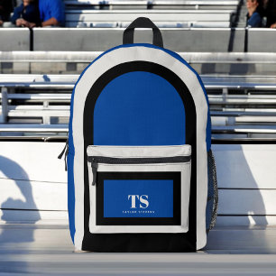 Simple Stylish Monogram Colour Block Blue Black Printed Backpack
