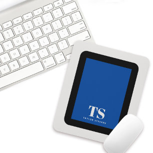 Simple Stylish Monogram Colour Block Blue Mouse Pad